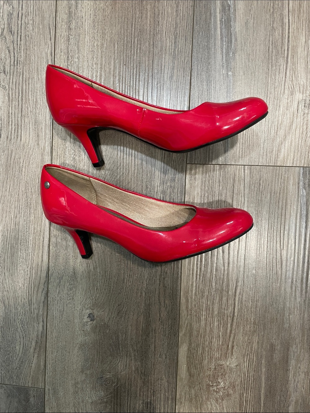 Life Stride Red Patent Mid-Heel Pumps